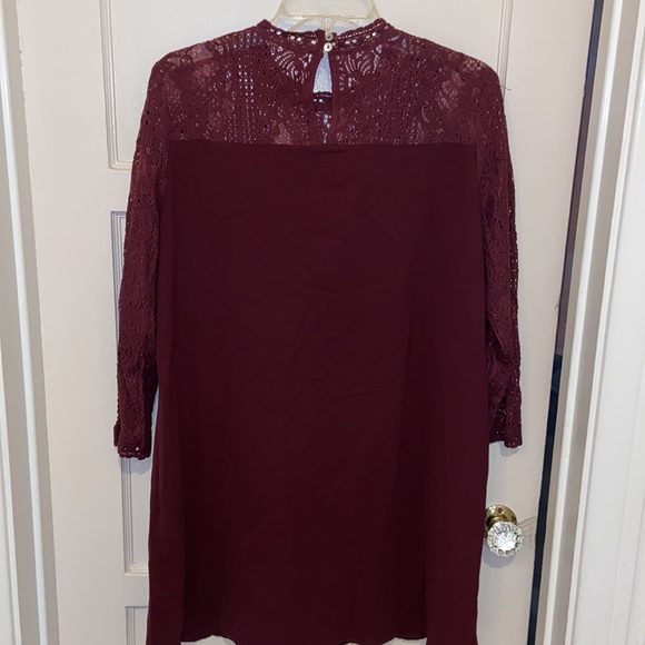 Anthropologie ENTRO Burgundy Crochet Lace Tunic DRESS SZ L HOLIDAY BOHO - Picture 9 of 15